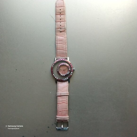 Pink & Silver Left-Handed Jimmy Crystal New York Watch Leather Band New Battery main image 5